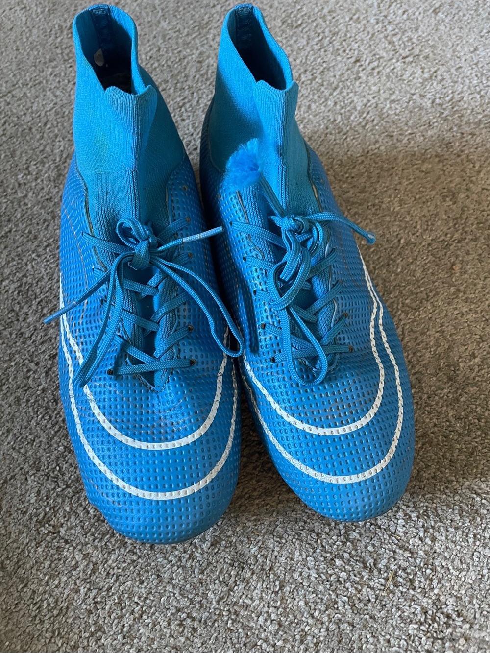Men's Bright Blue Knit Athletic Shoes with High Ankle Collar